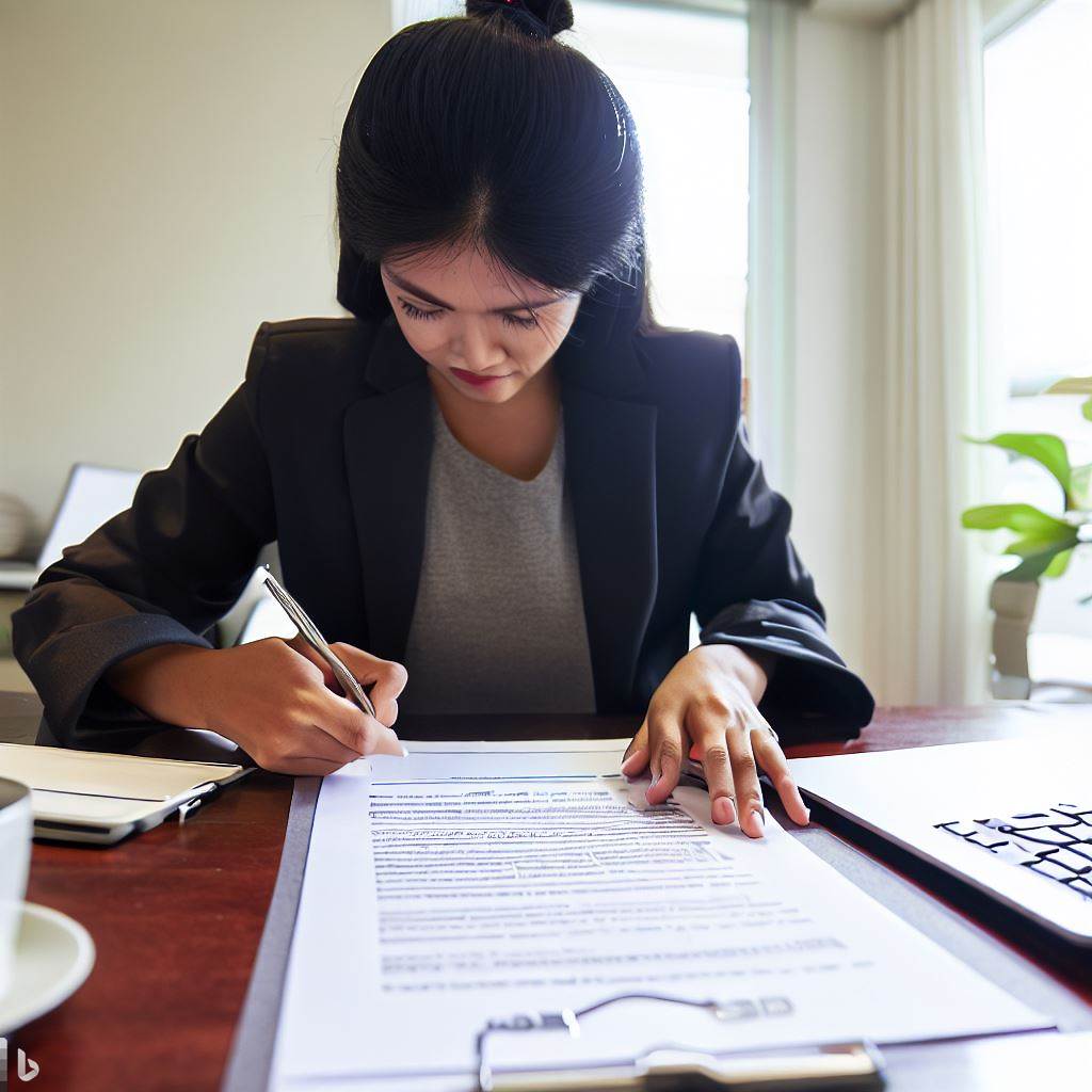 A person sitting at a desk, reading a document or checklist about the criteria for classifying a business as home-based. The person looks focused and determined to understand the requirements and ensure their business meets the criteria.