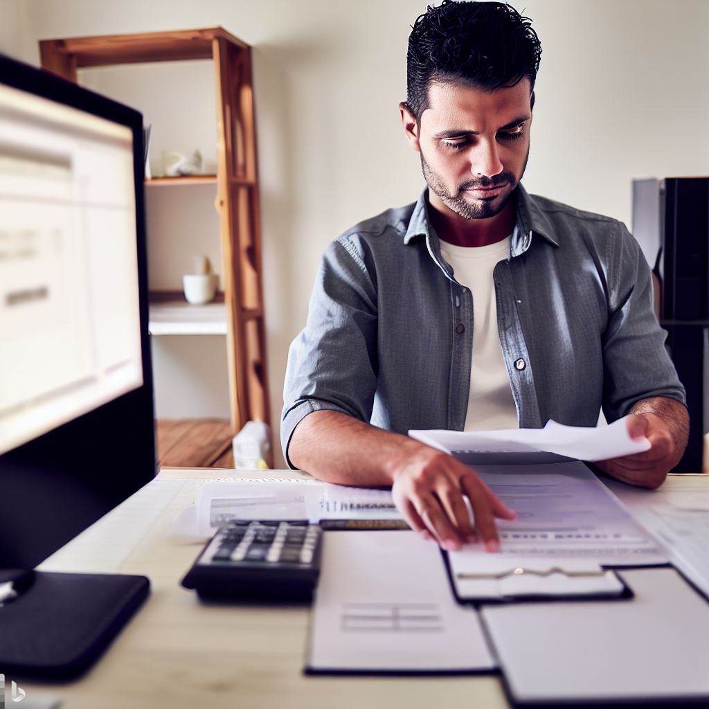 A person sitting at a desk, using bookkeeping software on a computer without the assistance of a CPA. The person looks confident and focused as they work on their financial records.